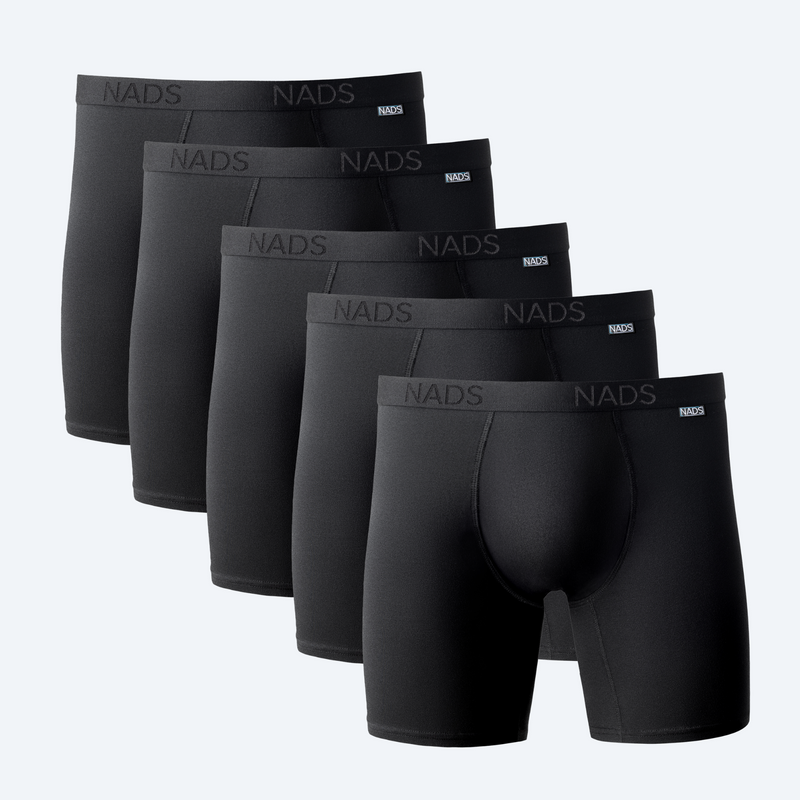 5 Black Pairs of Organic Cotton Compression Boxer Briefs