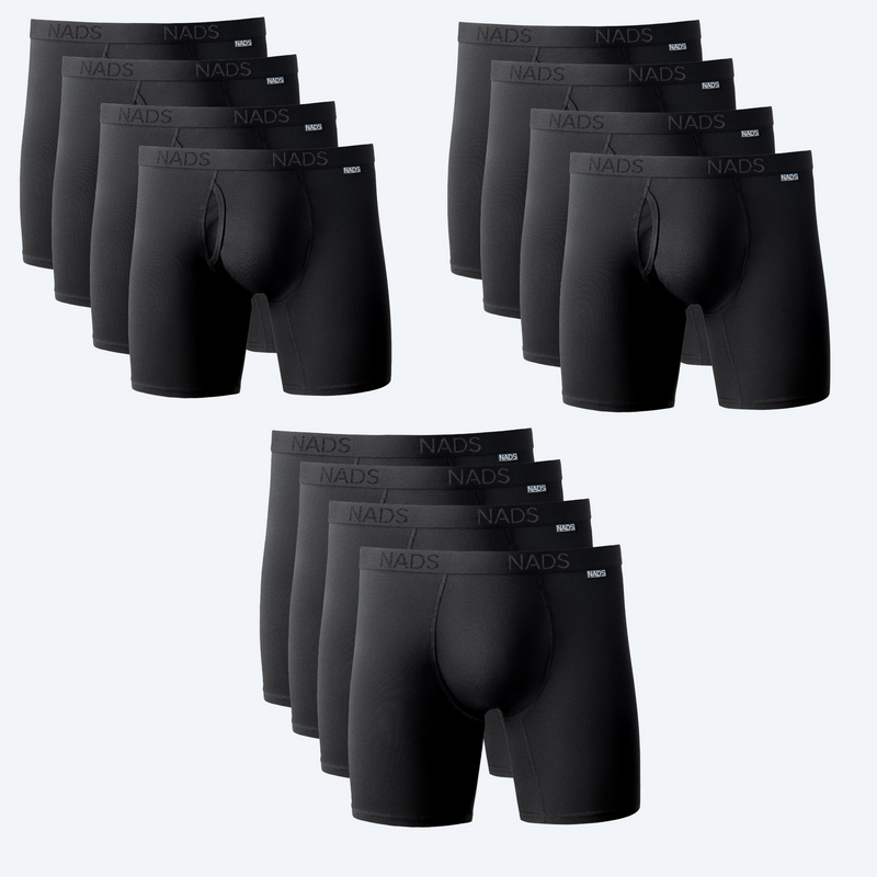 8 Black Pairs of Organic Cotton Boxer Briefs and 4 Black Pairs of Organic Cotton Compression Boxer Briefs