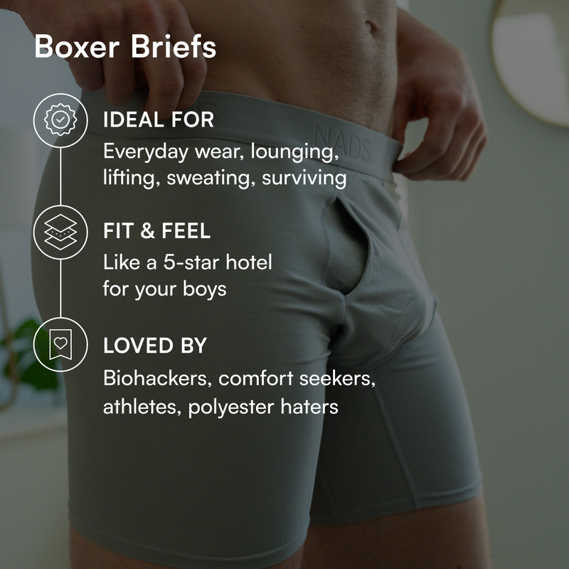 Boxer Briefs: ideal for everyday wear, lounging, lifting, sweating, surviving.
Fit & Feel like a 5-star hotel for your boys
Love by biohackers, comfort seekers, athletes, polyester haters