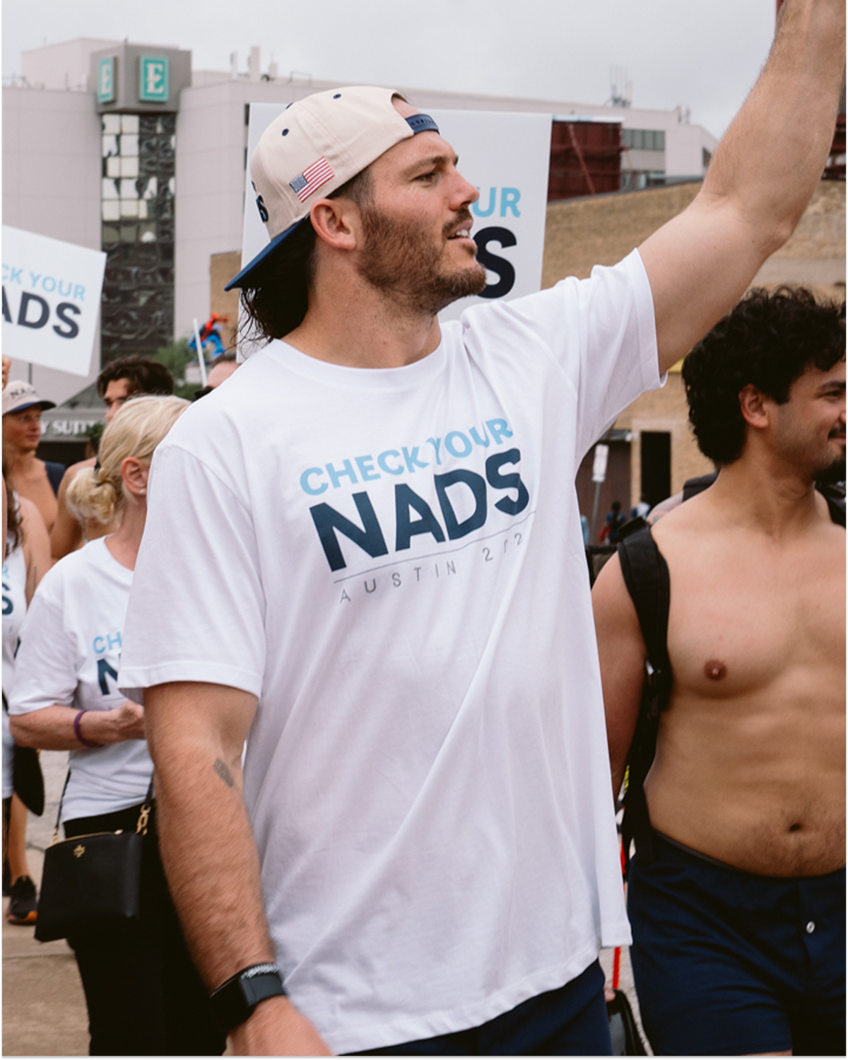 Alex Singleton marching with NADS for testicular cancer awareness