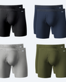 8 Pairs of Organic Cotton Boxer Briefs. 2 pairs each in Black, Navy, Grey and Green. 
