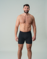 Man standing in just his Black NADS Boxer Briefs to help demonstrate look and fit.